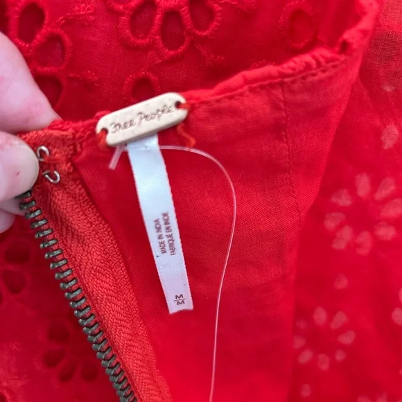 Free People Embroidered Halter Trevi Eyelet Mini Dress Red Women M NWT Boho - Picture 8 of 9
